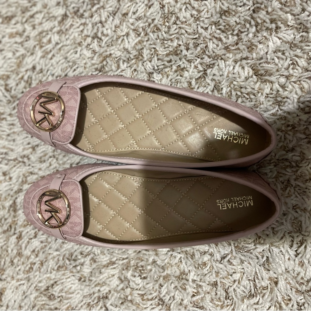 Michael Kors Pink Leather Flats with Gold Emblem